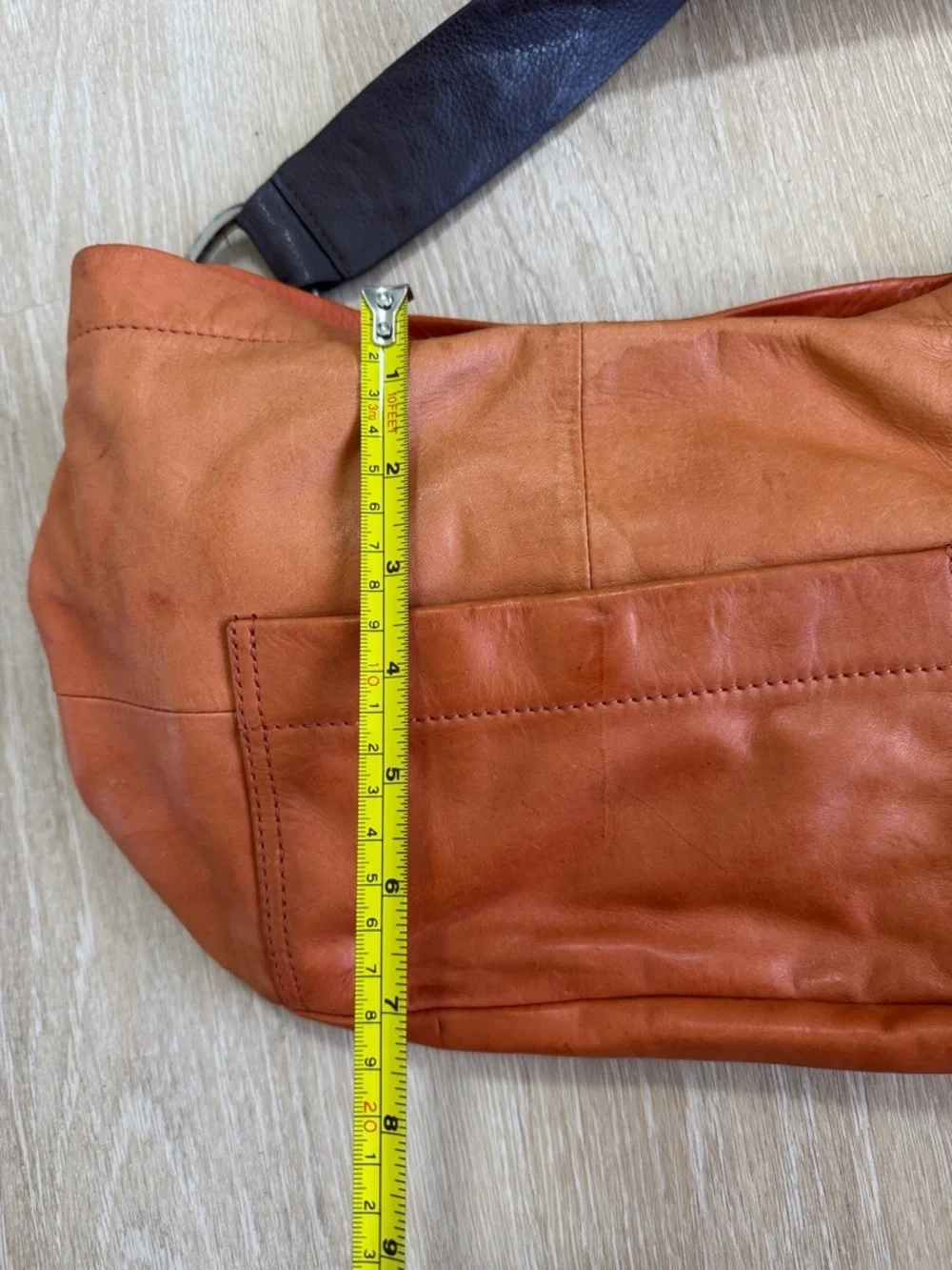 Gianni Bini Orange Leather Shoulder Hobo Bag with Studded Strap